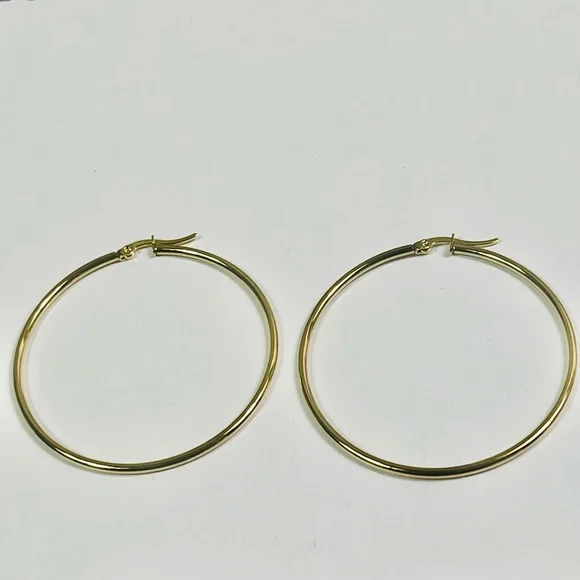 18K Gold Plated Large Hoop Earrings 50mm - Picture 4 of 8